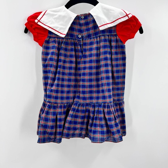 Polly Flinders Red Blue Nautical 4th July Short Sleeve Ruffle Dress 3T Vintage - Picture 2 of 7